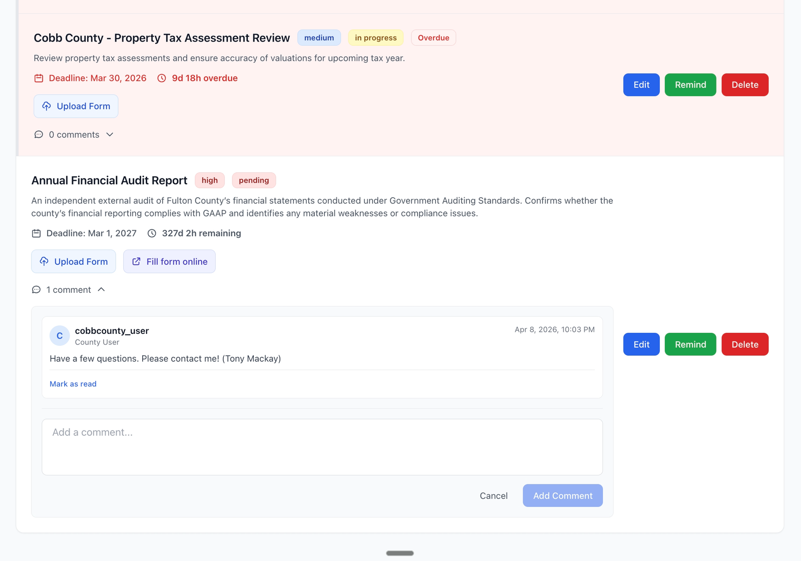 Task-level communication and comments
